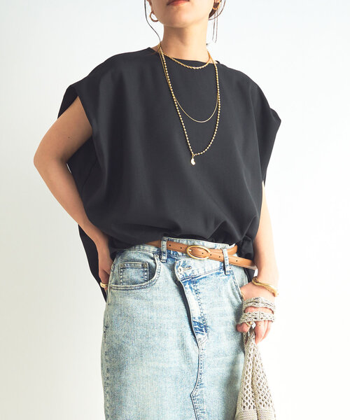 un dix cors(アンディコール)の「《セットアップ対応》リネンライク裾ギャザーフレンチブラウス(シャツ/ブラウス・レディース・ブラック/グリーン/モカ・FREE)」の2枚目の写真