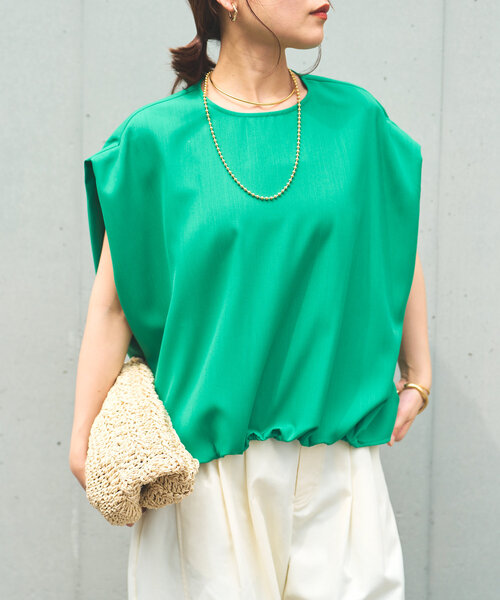un dix cors(アンディコール)の「《セットアップ対応》リネンライク裾ギャザーフレンチブラウス(シャツ/ブラウス・レディース・ブラック/グリーン/モカ・FREE)」の8枚目の写真