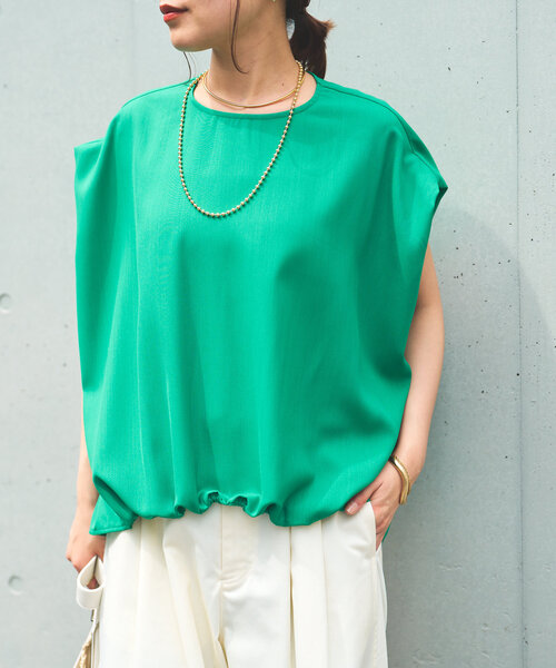 un dix cors(アンディコール)の「《セットアップ対応》リネンライク裾ギャザーフレンチブラウス(シャツ/ブラウス・レディース・ブラック/グリーン/モカ・FREE)」の9枚目の写真