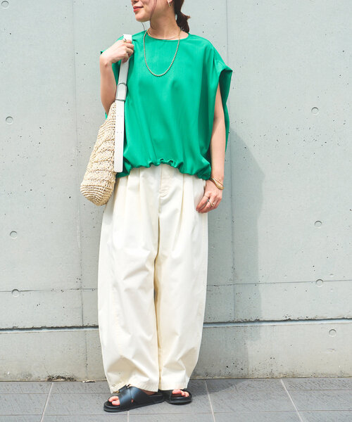 un dix cors(アンディコール)の「《セットアップ対応》リネンライク裾ギャザーフレンチブラウス(シャツ/ブラウス・レディース・ブラック/グリーン/モカ・FREE)」の16枚目の写真