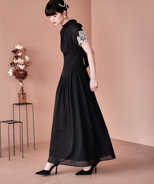etoll.（エトル）の「ドロップウエストレーススリーブ オケージョンドレス│Dropped waist lace sleeve dress（ドレス・レディース・ライトカーキ/パープル/ブラック/スモークピンク・M/L）」の19枚目の写真