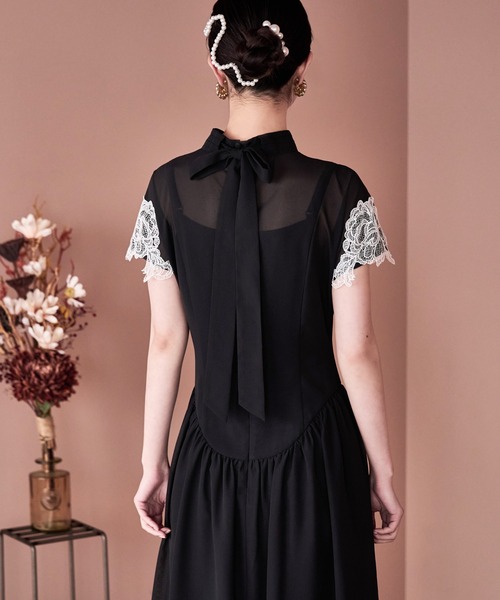 etoll.（エトル）の「ドロップウエストレーススリーブ オケージョンドレス│Dropped waist lace sleeve dress（ドレス・レディース・ライトカーキ/パープル/ブラック/スモークピンク・M/L）」の20枚目の写真