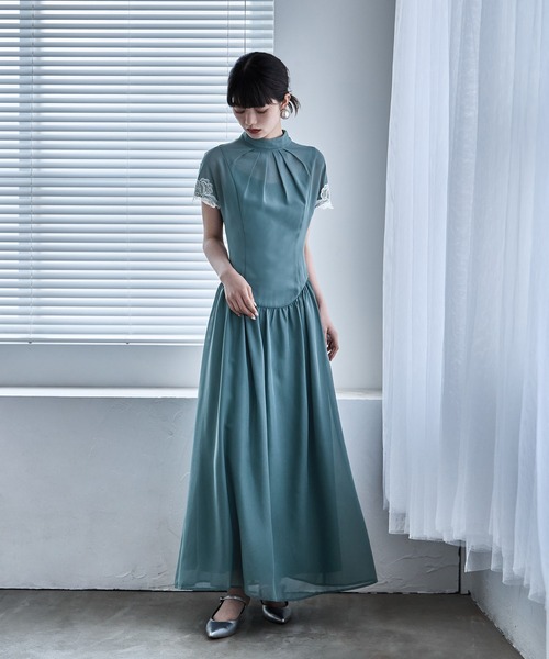 etoll.（エトル）の「ドロップウエストレーススリーブ オケージョンドレス│Dropped waist lace sleeve dress（ドレス・レディース・ライトカーキ/パープル/ブラック/スモークピンク・M/L）」の22枚目の写真