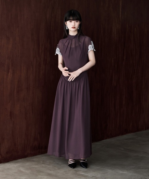 セール】ドロップウエストスリーブレースドレス 結婚式 成人式（ドレス