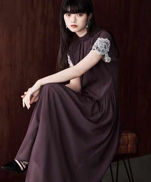 セール】ドロップウエストスリーブレースドレス 結婚式 成人式（ドレス