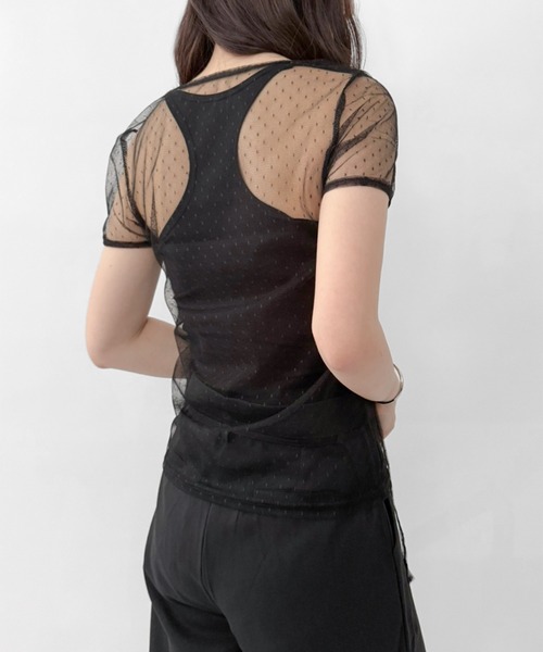 セール】【on:nue】ドットシースルーリボントップス（Tシャツ