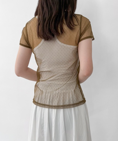 シーニュ♡リボントップス♡ セール】【on:nue】ドットシースルーリボントップス（Tシャツ