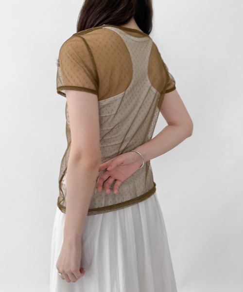 シーニュ♡リボントップス♡ セール】【on:nue】ドットシースルーリボントップス（Tシャツ