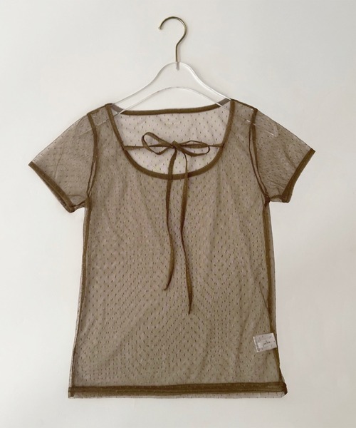 セール】【on:nue】ドットシースルーリボントップス（Tシャツ