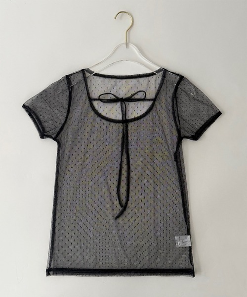 シーニュ♡リボントップス♡ セール】【on:nue】ドットシースルーリボントップス（Tシャツ