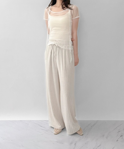 シーニュ♡リボントップス♡ セール】【on:nue】ドットシースルーリボントップス（Tシャツ