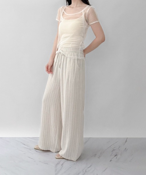シーニュ♡リボントップス♡ セール】【on:nue】ドットシースルーリボントップス（Tシャツ