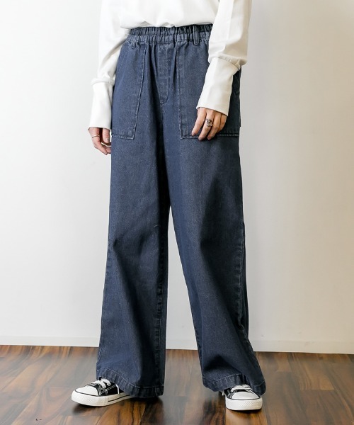 RCD(アールシーディー)の「ハイウエスト イージーワイドデニム(デニムパンツ・レディース・ネイビー/ダークネイビー/ブルー・M/L/LL/3L/4L)」の4枚目の写真