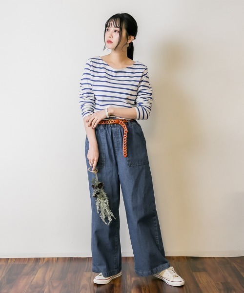 RCD(アールシーディー)の「ハイウエスト イージーワイドデニム(デニムパンツ・レディース・ネイビー/ダークネイビー/ブルー・M/L/LL/3L/4L)」の13枚目の写真