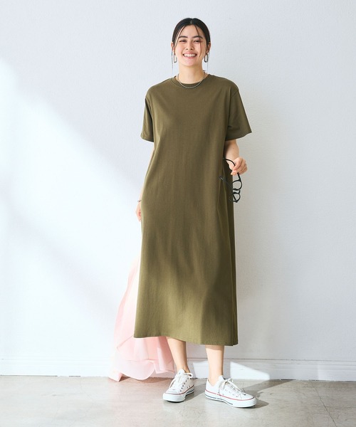 CROSS FUNCTION（クロスファンクション）の「《汗染み防止》バックスリットベーシックワンピース　動画あり【CROSS FUNCTION/クロスファンクション】（ワンピース・レディース・カーキ/ブルー/ネイビー/ブラック/モカ・LL/L/M）」の8枚目の写真