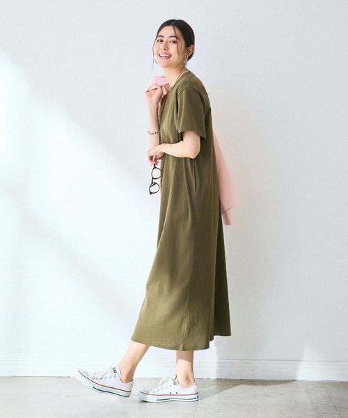CROSS FUNCTION（クロスファンクション）の「《汗染み防止》バックスリットベーシックワンピース　動画あり【CROSS FUNCTION/クロスファンクション】（ワンピース・レディース・カーキ/ブルー/ネイビー/ブラック/モカ・LL/L/M）」の9枚目の写真