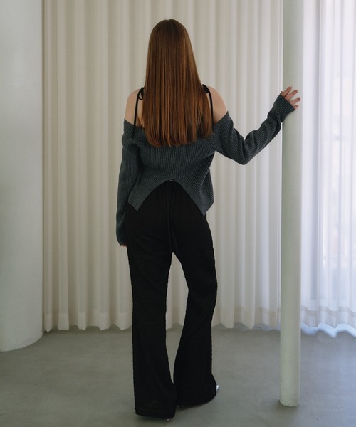 HONEY MI HONEY(ハニーミーハニー)の「HONEY logo off shoulder rib knit tops(ニット/セーター・レディース・グレー/アイボリー/ピンク・FREE)」の8枚目の写真