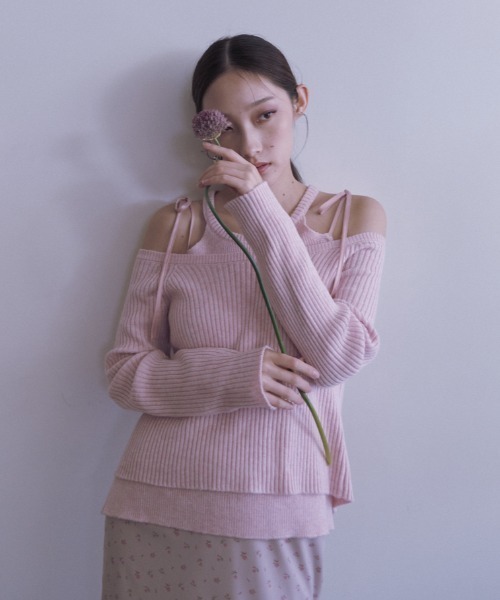 HONEY MI HONEY(ハニーミーハニー)の「HONEY logo off shoulder rib knit tops(ニット/セーター・レディース・グレー/アイボリー/ピンク・FREE)」の11枚目の写真