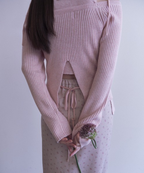 HONEY MI HONEY(ハニーミーハニー)の「HONEY logo off shoulder rib knit tops(ニット/セーター・レディース・グレー/アイボリー/ピンク・FREE)」の13枚目の写真