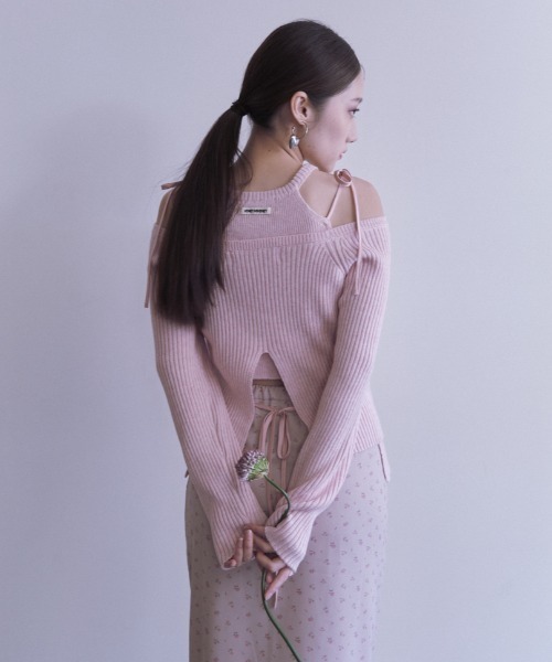 HONEY MI HONEY(ハニーミーハニー)の「HONEY logo off shoulder rib knit tops(ニット/セーター・レディース・グレー/アイボリー/ピンク・FREE)」の12枚目の写真