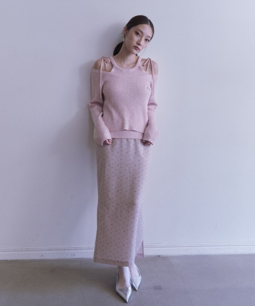 HONEY MI HONEY(ハニーミーハニー)の「HONEY logo off shoulder rib knit tops(ニット/セーター・レディース・グレー/アイボリー/ピンク・FREE)」の14枚目の写真
