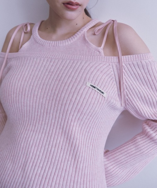 HONEY MI HONEY(ハニーミーハニー)の「HONEY logo off shoulder rib knit tops(ニット/セーター・レディース・グレー/アイボリー/ピンク・FREE)」の9枚目の写真