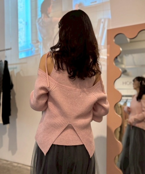 HONEY MI HONEY(ハニーミーハニー)の「HONEY logo off shoulder rib knit tops(ニット/セーター・レディース・グレー/アイボリー/ピンク・FREE)」の19枚目の写真