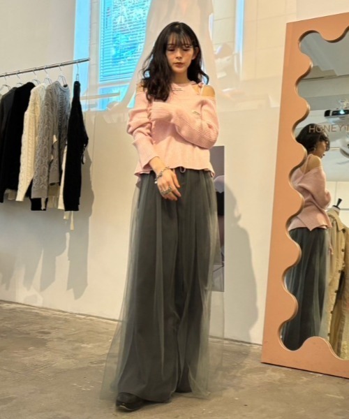 HONEY MI HONEY(ハニーミーハニー)の「HONEY logo off shoulder rib knit tops(ニット/セーター・レディース・グレー/アイボリー/ピンク・FREE)」の20枚目の写真