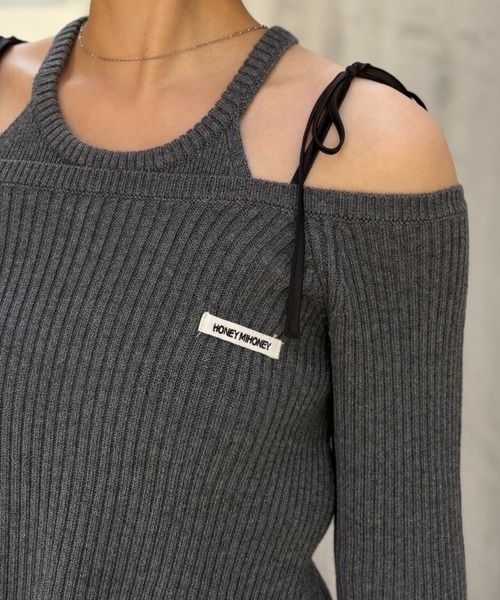 HONEY MI HONEY(ハニーミーハニー)の「HONEY logo off shoulder rib knit tops(ニット/セーター・レディース・グレー/アイボリー/ピンク・FREE)」の22枚目の写真