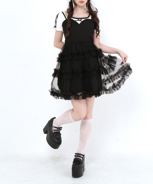DearMyLoveRose(ディアマイラブローズ)の「チュールフリルドールティアードチュニックキャミワンピース【大きいサイズ有り】(ワンピース・レディース・オフホワイト/グレー/スモークピンク/ブラック・MEDIUM/LARGE/LL/3L)」の18枚目の写真