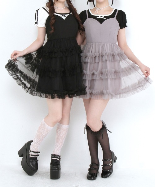 DearMyLoveRose(ディアマイラブローズ)の「チュールフリルドールティアードチュニックキャミワンピース【大きいサイズ有り】(ワンピース・レディース・オフホワイト/グレー/スモークピンク/ブラック・MEDIUM/LARGE/LL/3L)」の16枚目の写真