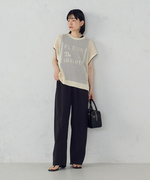 COMME CA ISM（コムサイズム）の「【ウォッシャブル】ロゴメッシュ ニットベスト（ニット/セーター・レディース・アイボリー/ブラック/チャコール・FREE）」の4枚目の写真