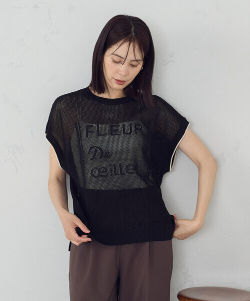 COMME CA ISM（コムサイズム）の「【ウォッシャブル】ロゴメッシュ ニットベスト（ニット/セーター・レディース・アイボリー/ブラック/チャコール・FREE）」の8枚目の写真