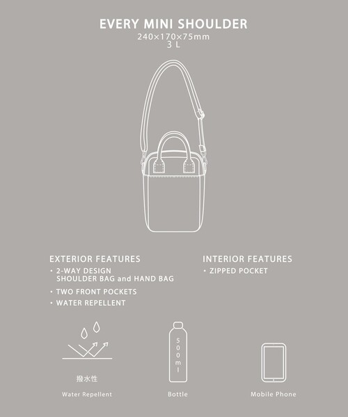 green label relaxing（グリーンレーベルリラクシング）の「EVERY 2WAY ミニ ショルダー バッグ -撥水-（ショルダーバッグ・メンズ・ブラック/ダークグレー・FREE）」の19枚目の写真
