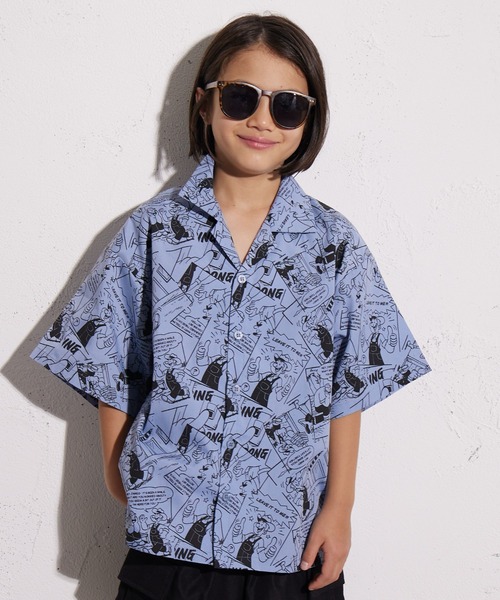 PAIRMANON STREET（ペアマノンストリート）の「【PAIRMANON STREET】コミック柄 総柄シャツ（シャツ/ブラウス・キッズ・ブルー/オフホワイト・150/140/130/120/110/100/90/160）」の2枚目の写真