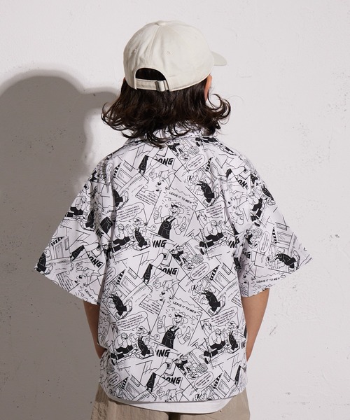 PAIRMANON STREET（ペアマノンストリート）の「【PAIRMANON STREET】コミック柄 総柄シャツ（シャツ/ブラウス・キッズ・ブルー/オフホワイト・150/140/130/120/110/100/90/160）」の4枚目の写真