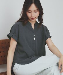 《7色展開/XS-LLサイズ》タックスリーブスキッパーブラウス【洗濯機洗い可/吸水速乾/抗ピル/防シワ/イージーアイロン】