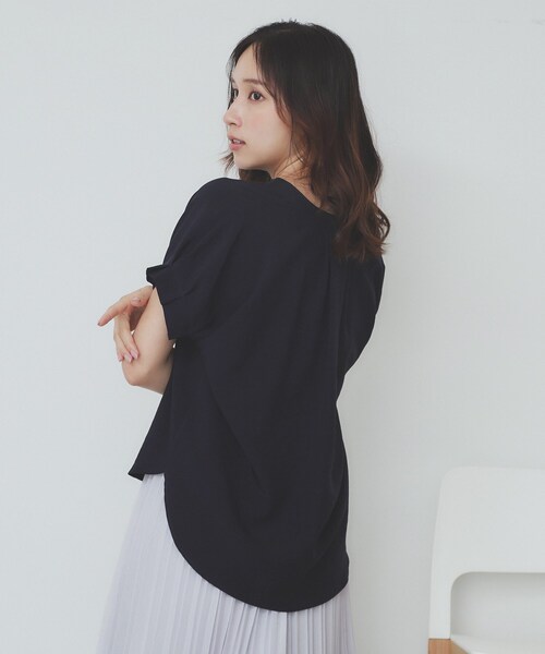 PLAN C/ナイロンスキッパーブラウス/長袖ブラウス/36/ナイロン/BLK/CMCAD07KU0TN014// WEB限定】ナイロンレーヨン スキッパーブラウス / 組曲