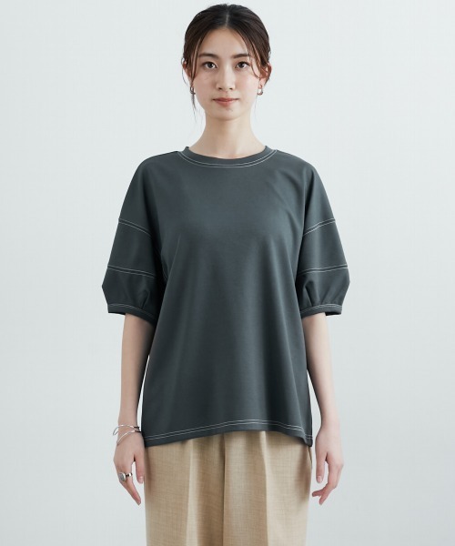 slattgir(スラットジール)の「高身長 薄ポンチ配色ステッチランタンスリーブプルオーバー(セットアップ対応)(トールサイズ)Essenave(Tシャツ/カットソー・レディース・チャコール/ブラック・TL/TLL/T3L/TM)」の12枚目の写真