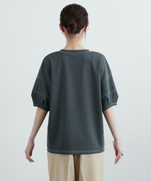 slattgir(スラットジール)の「高身長 薄ポンチ配色ステッチランタンスリーブプルオーバー(セットアップ対応)(トールサイズ)Essenave(Tシャツ/カットソー・レディース・チャコール/ブラック・TL/TLL/T3L/TM)」の14枚目の写真