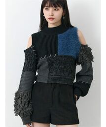 マテリアルMIXショルダーオープンニット