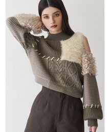 MURUA | マテリアルMIXショルダーオープンニット(ニット/セーター)