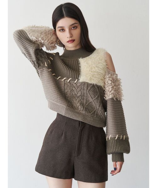 MURUA（ムルーア）の「マテリアルMIXショルダーオープンニット（ニット/セーター・レディース・ブラック/ボルドー/モカ・FREE）」の12枚目の写真