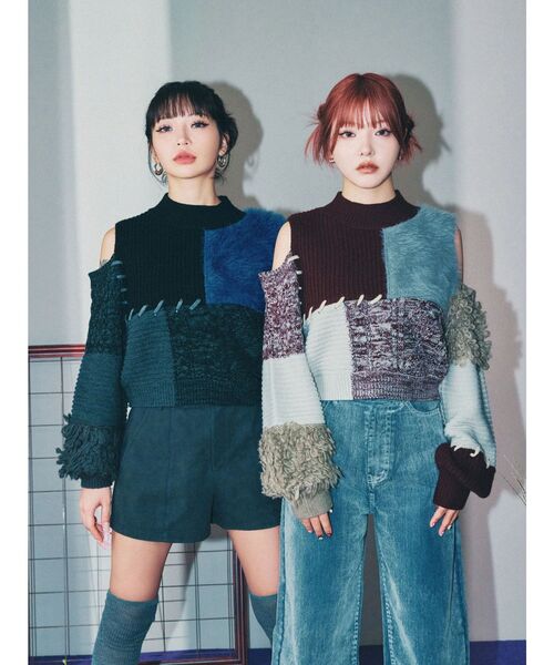 MURUA（ムルーア）の「マテリアルMIXショルダーオープンニット（ニット/セーター・レディース・ブラック/ボルドー/モカ・FREE）」の15枚目の写真