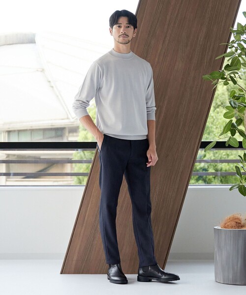 WEB限定 WARDROBE SMART】LANATEC シャンブレー ノープリーツ パンツ