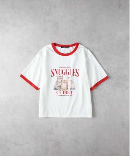 Right-on(ライトオン)の「【HONEYSUCKLE ROSE】アニマルプリントリンガーTシャツ(Tシャツ/カットソー・レディース・ダークグレー/レッド・M/L/S)」の5枚目の写真