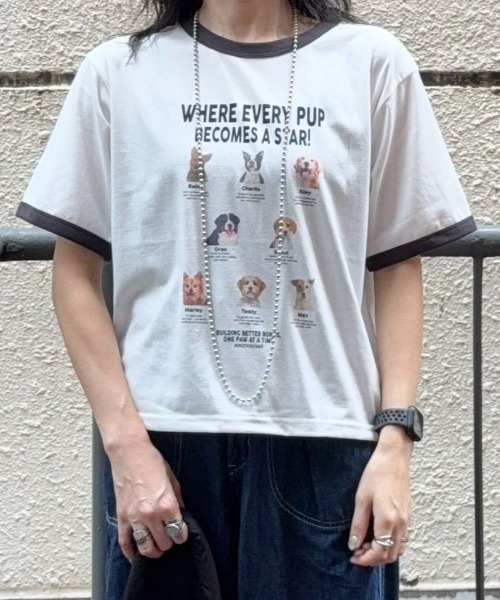 Right-on(ライトオン)の「【HONEYSUCKLE ROSE】アニマルプリントリンガーTシャツ(Tシャツ/カットソー・レディース・ダークグレー/レッド・M/L/S)」の13枚目の写真
