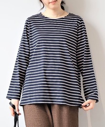 【L~5L 大きいサイズ】コットン天竺ボーダーTシャツ