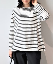 【L~5L 大きいサイズ】コットン天竺ボーダーTシャツ