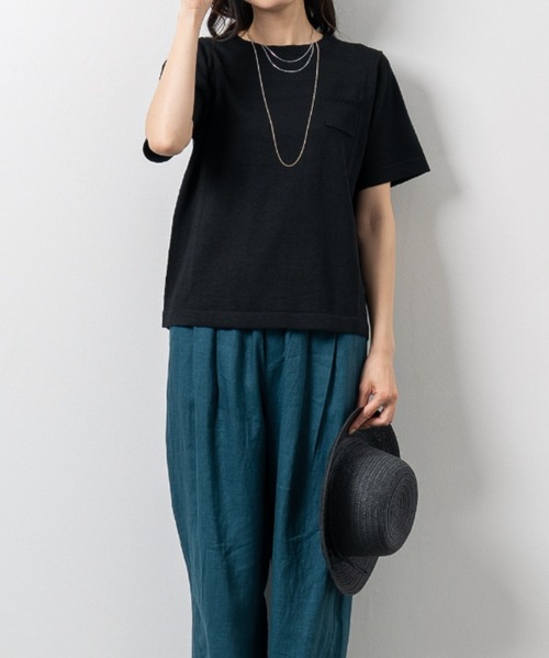 aunt lily(アントリリー)の「ウォッシャブルリネンニットTシャツ|リネン混|サマーニット|大人カジュアル|ボーダー(Tシャツ/カットソー・レディース・ブラウン系その他/ブラック/グレー系その他・3L/L/M/LL/S)」の3枚目の写真